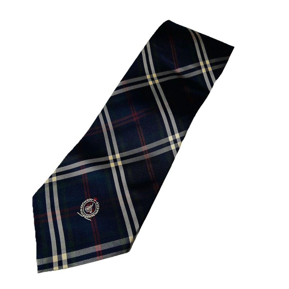 Bean Pole Men's Navy White Red Green Tartan Plaid 100% Silk Tie